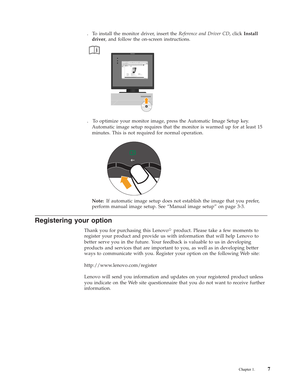 Registering your option, Registering, Your | Option | Lenovo L1900P User Manual | Page 11 / 31