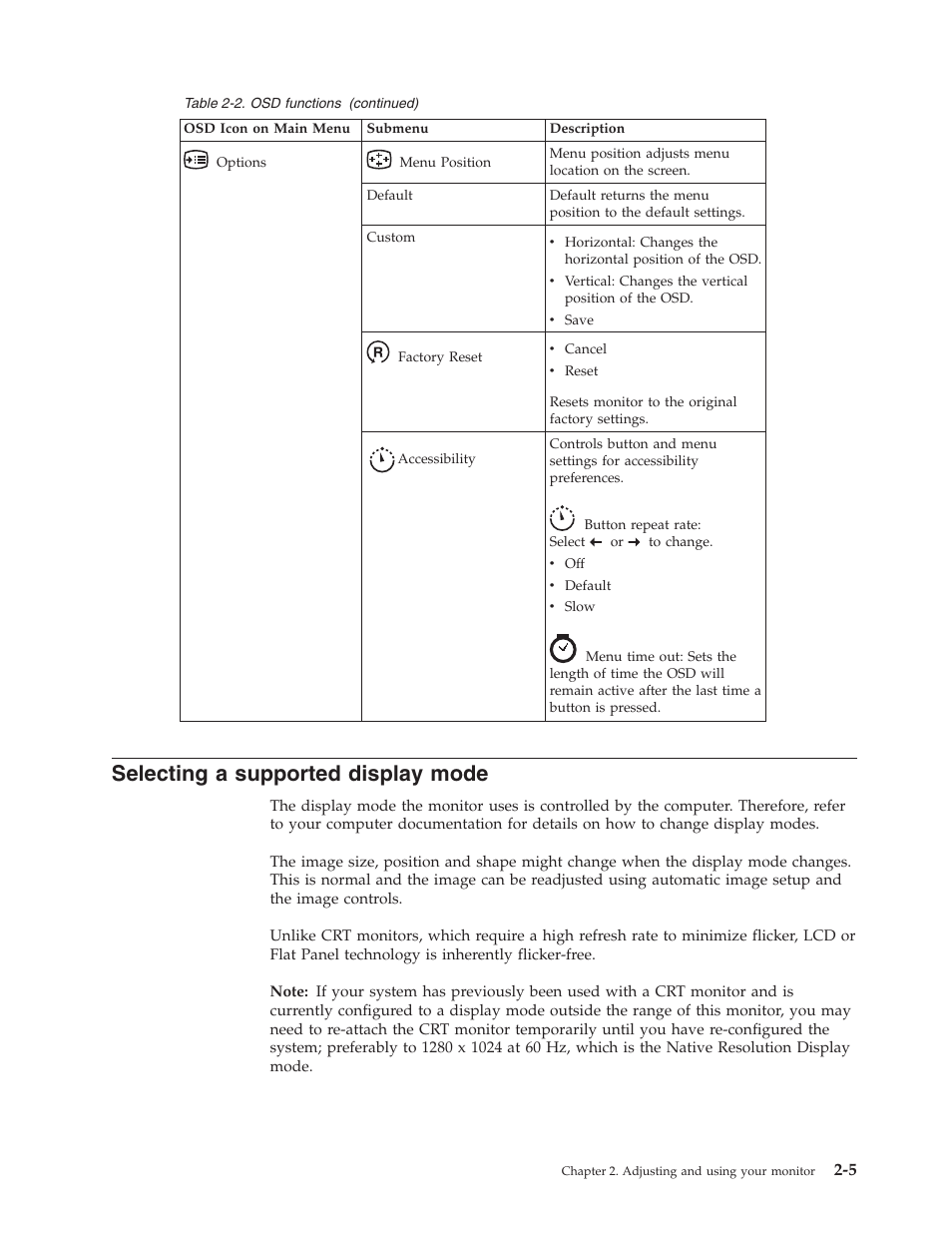 Selecting a supported display mode, Selecting, Supported | Display, Mode | Lenovo L1900P User Manual | Page 16 / 31