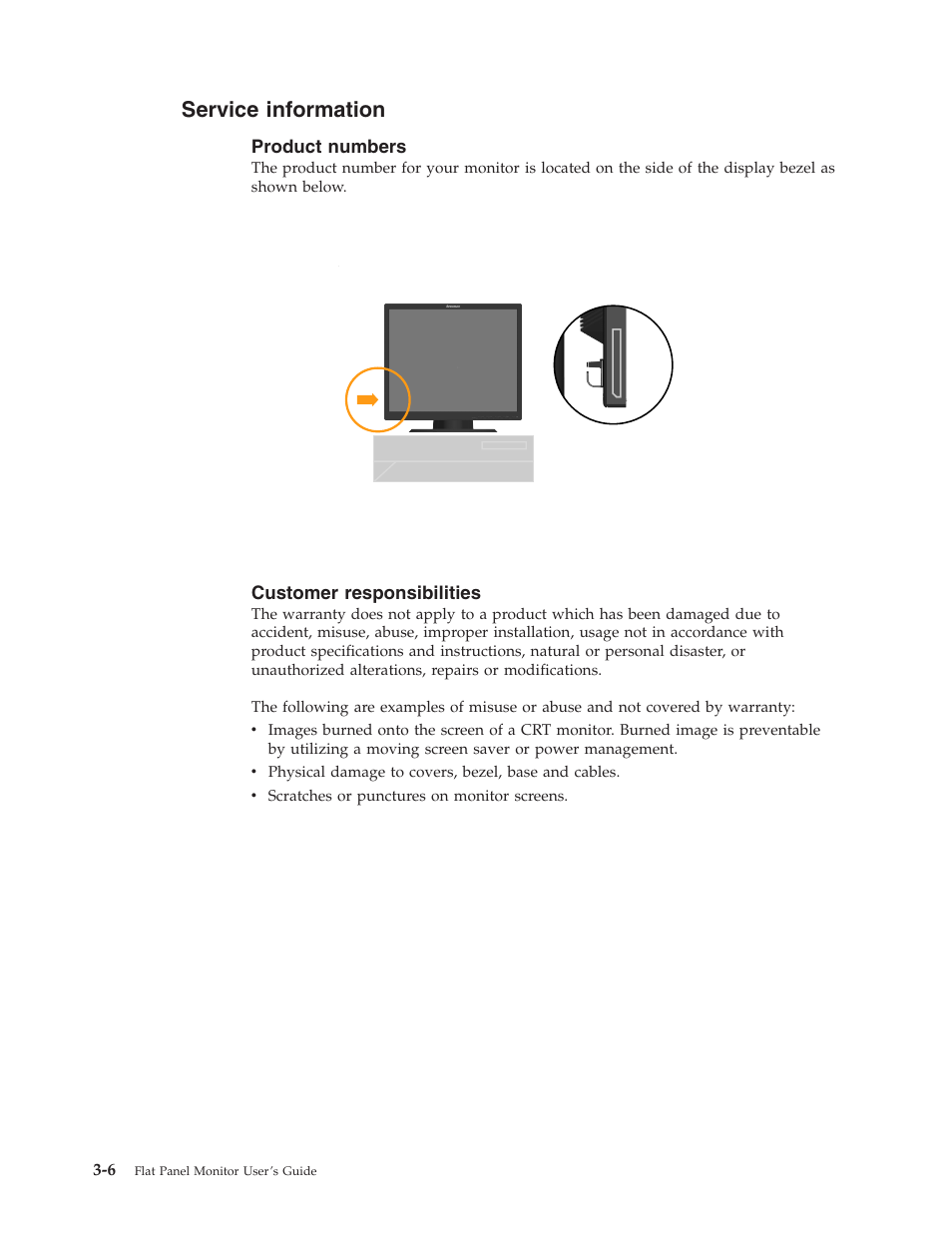 Service information, Product numbers, Customer responsibilities | Service, Information, Product, Numbers, Customer, Responsibilities | Lenovo L1900P User Manual | Page 24 / 31