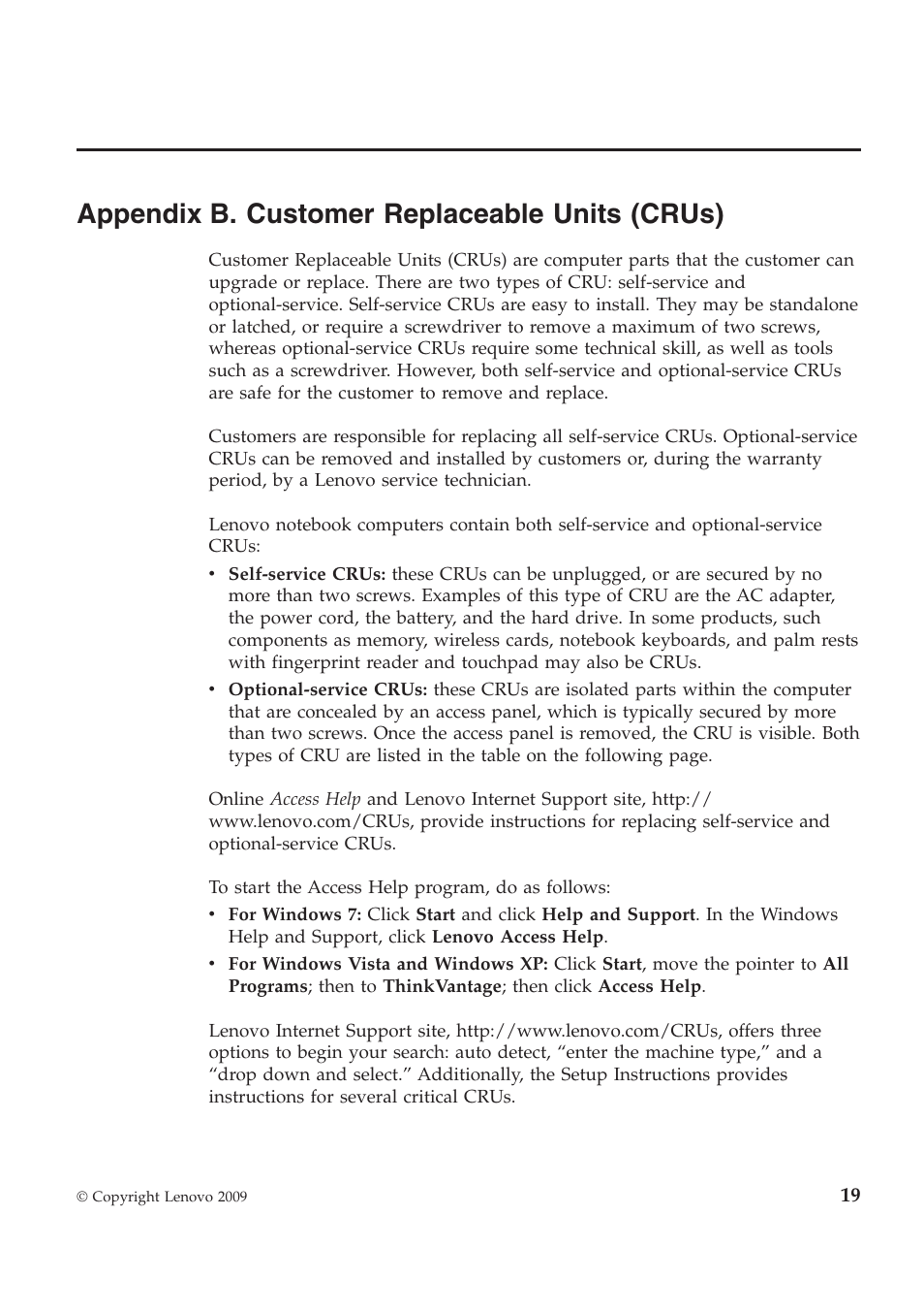 Appendix b. customer replaceable units (crus) | Lenovo THINKPAD X201S User Manual | Page 33 / 44