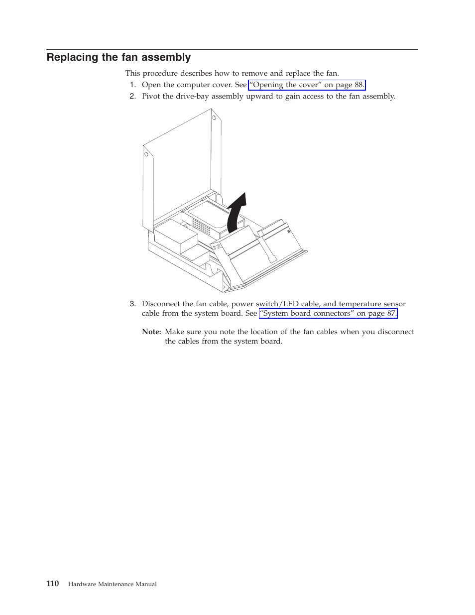 Replacing the fan assembly, Replacing, Assembly | Lenovo THINKCENTRE 6019 User Manual | Page 116 / 506