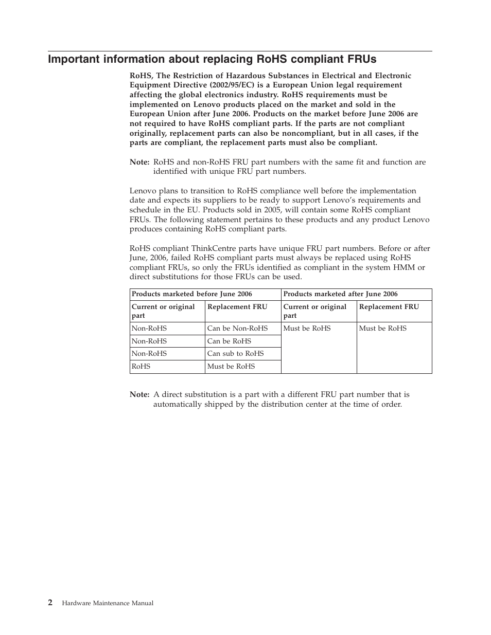 Important, Information, About | Replacing, Rohs, Compliant, Frus | Lenovo THINKCENTRE 6019 User Manual | Page 8 / 506