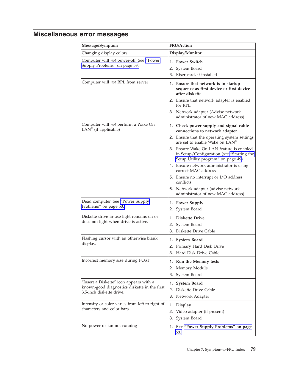 Miscellaneous error messages, Miscellaneous, Error | Messages | Lenovo THINKCENTRE 6019 User Manual | Page 85 / 506