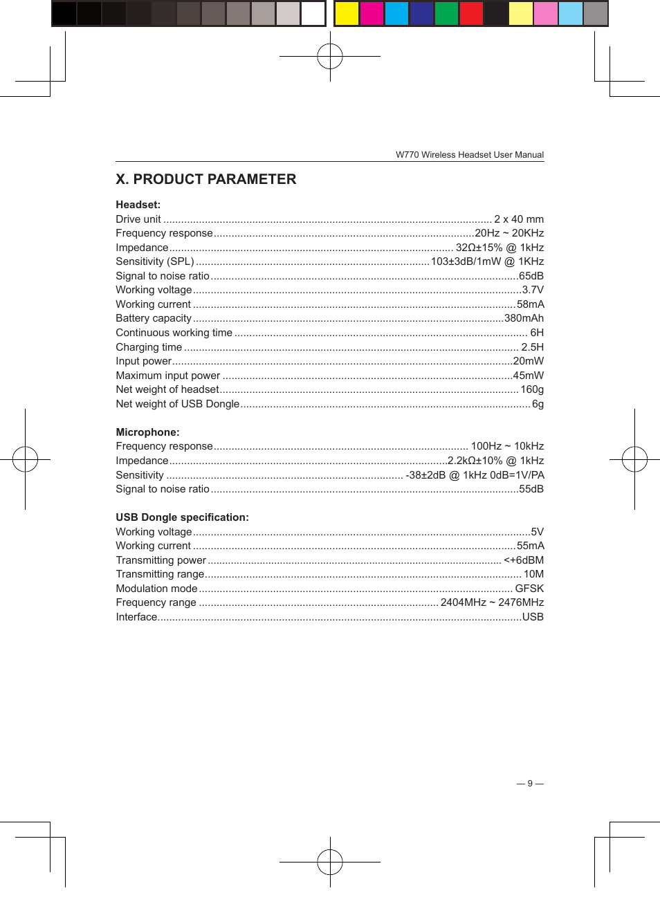 X. product parameter | Lenovo W770 User Manual | Page 10 / 13