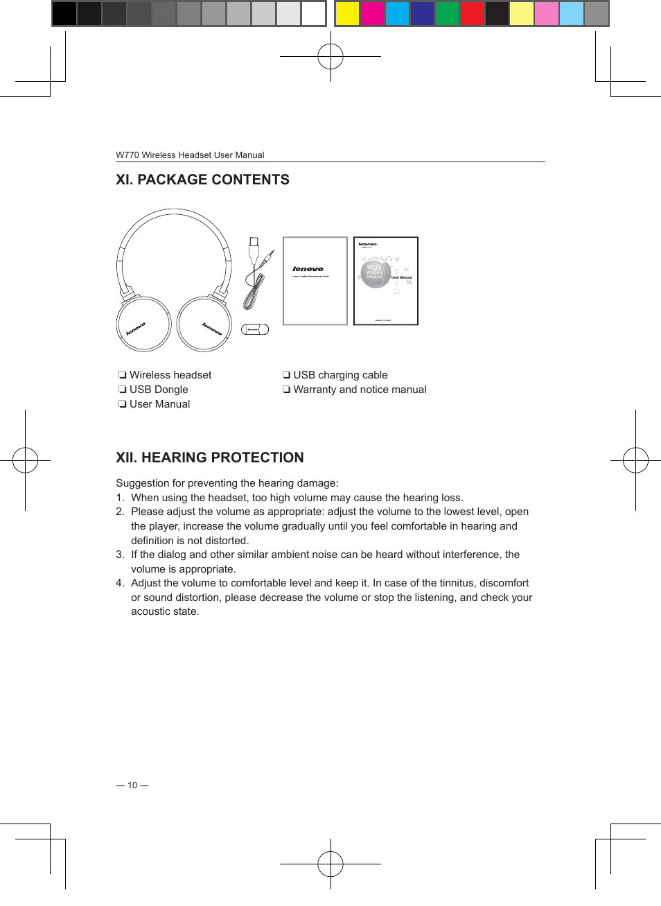 Xi. package contents, Xii. hearing protection | Lenovo W770 User Manual | Page 11 / 13