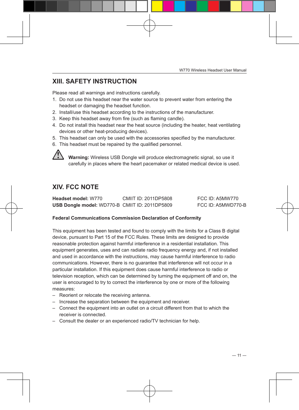 Xiii. safety instruction | Lenovo W770 User Manual | Page 12 / 13