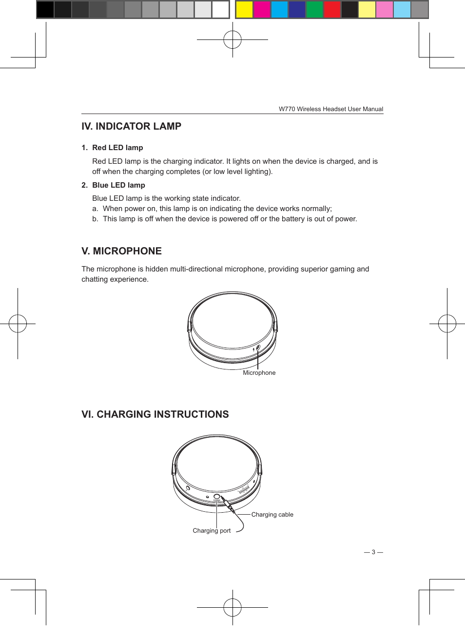 Iv. indicator lamp, V. microphone, Vi. charging instructions | Lenovo W770 User Manual | Page 4 / 13