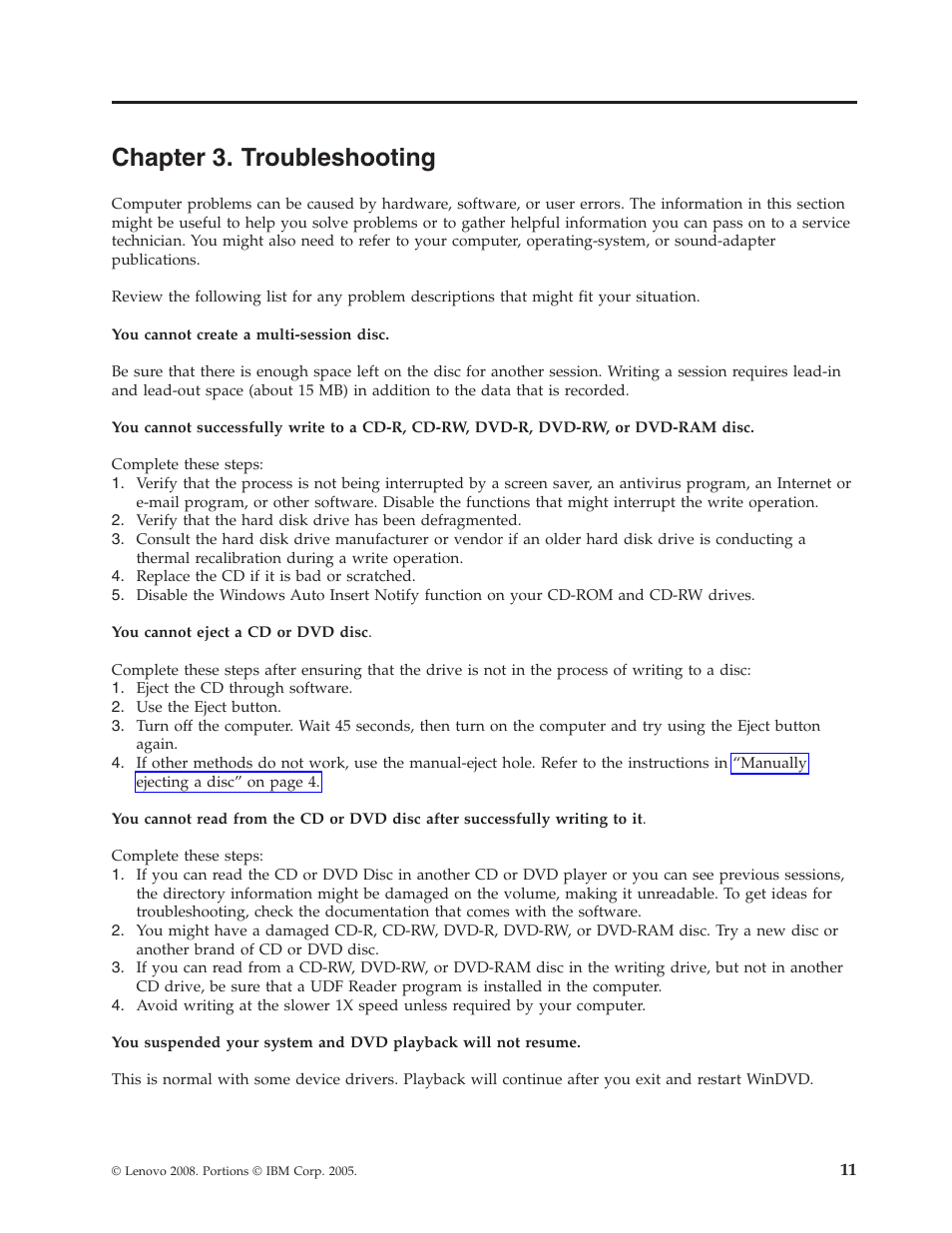 Chapter 3. troubleshooting, Chapter, Troubleshooting | Lenovo ThinkPad 43N3222 User Manual | Page 23 / 40