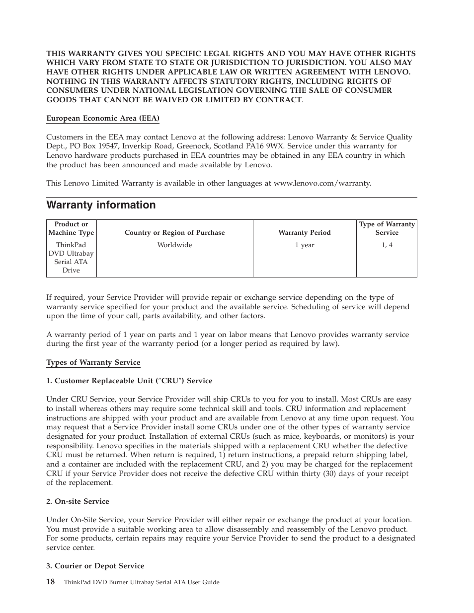 Warranty information, Warranty, Information | Lenovo ThinkPad 43N3222 User Manual | Page 30 / 40