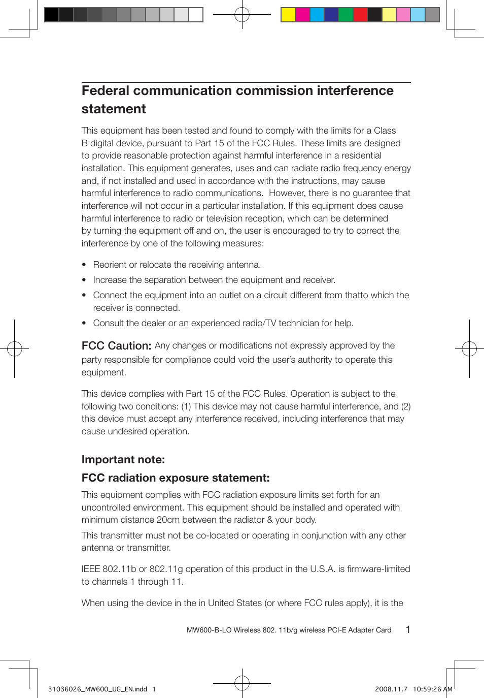 Fcc caution | Lenovo NETWORK CARD - WIRELESS ADAPTER MW600-B-LO User Manual | Page 4 / 19