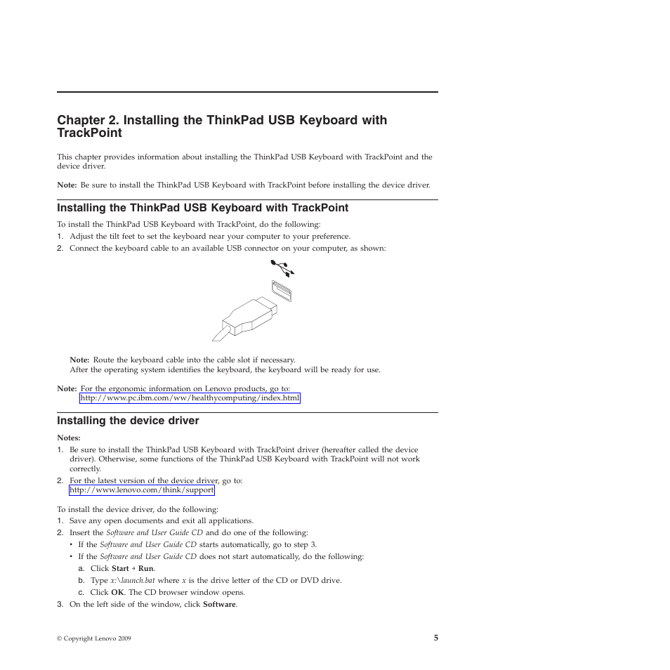 Installing the device driver | Lenovo SK-8855 User Manual | Page 11 / 44