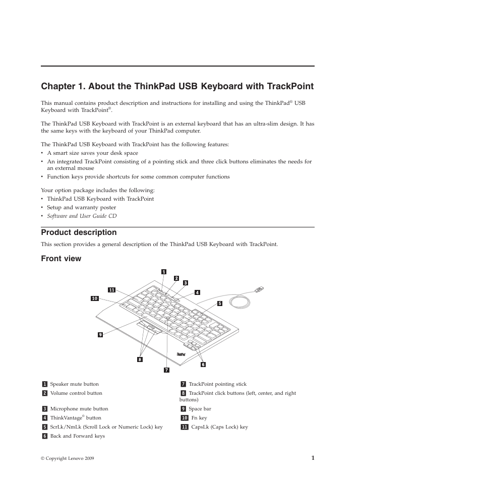 Product description, Front view | Lenovo SK-8855 User Manual | Page 7 / 44