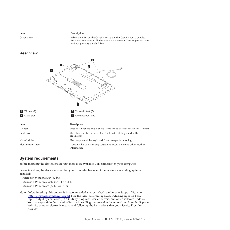 Rear view, System requirements | Lenovo SK-8855 User Manual | Page 9 / 44