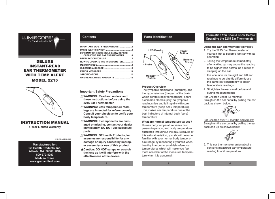 Lumiscope 2215 User Manual | 3 pages