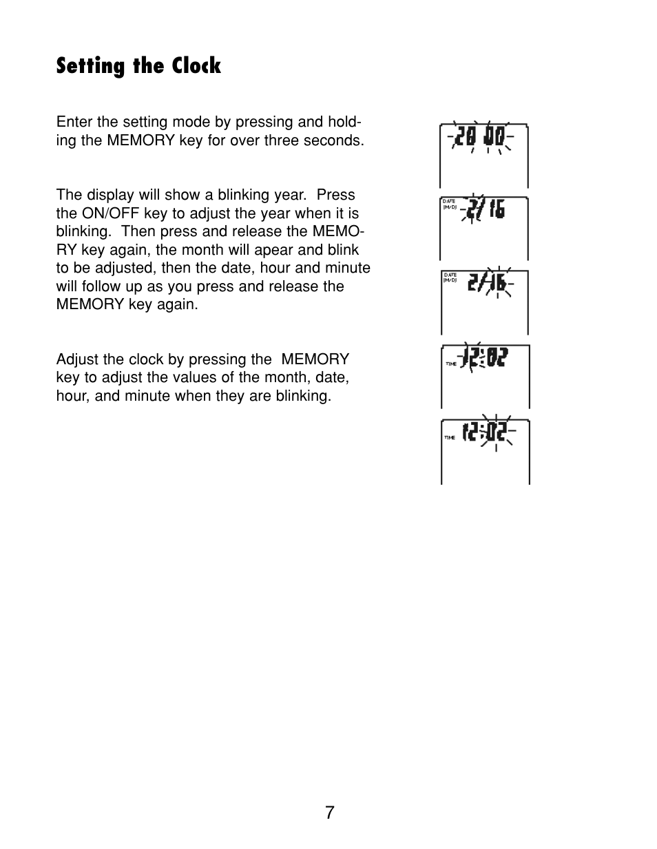 Setting the clock | Lumiscope 1098 User Manual | Page 7 / 11