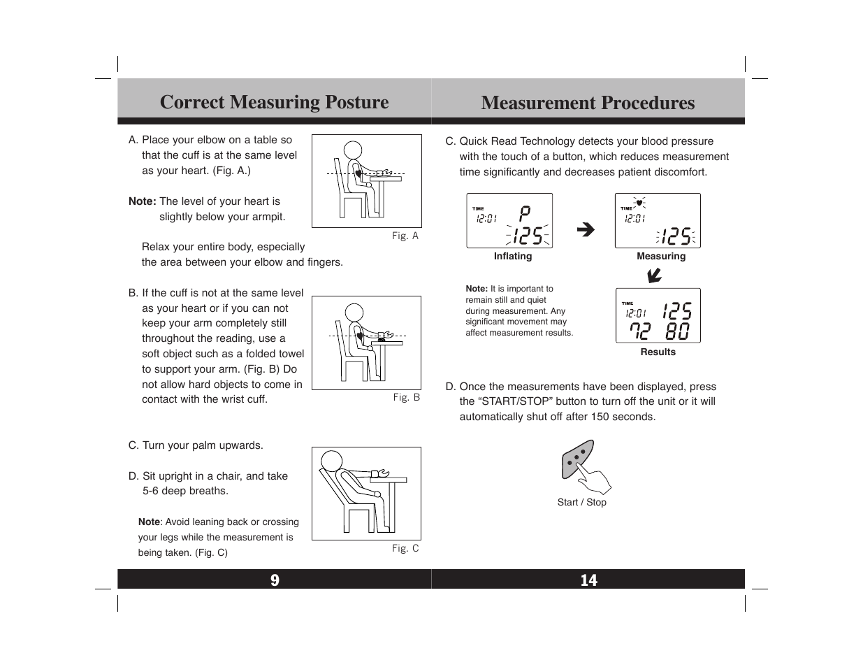 Measurement procedures, Correct measuring posture | Lumiscope 1143 User Manual | Page 10 / 12