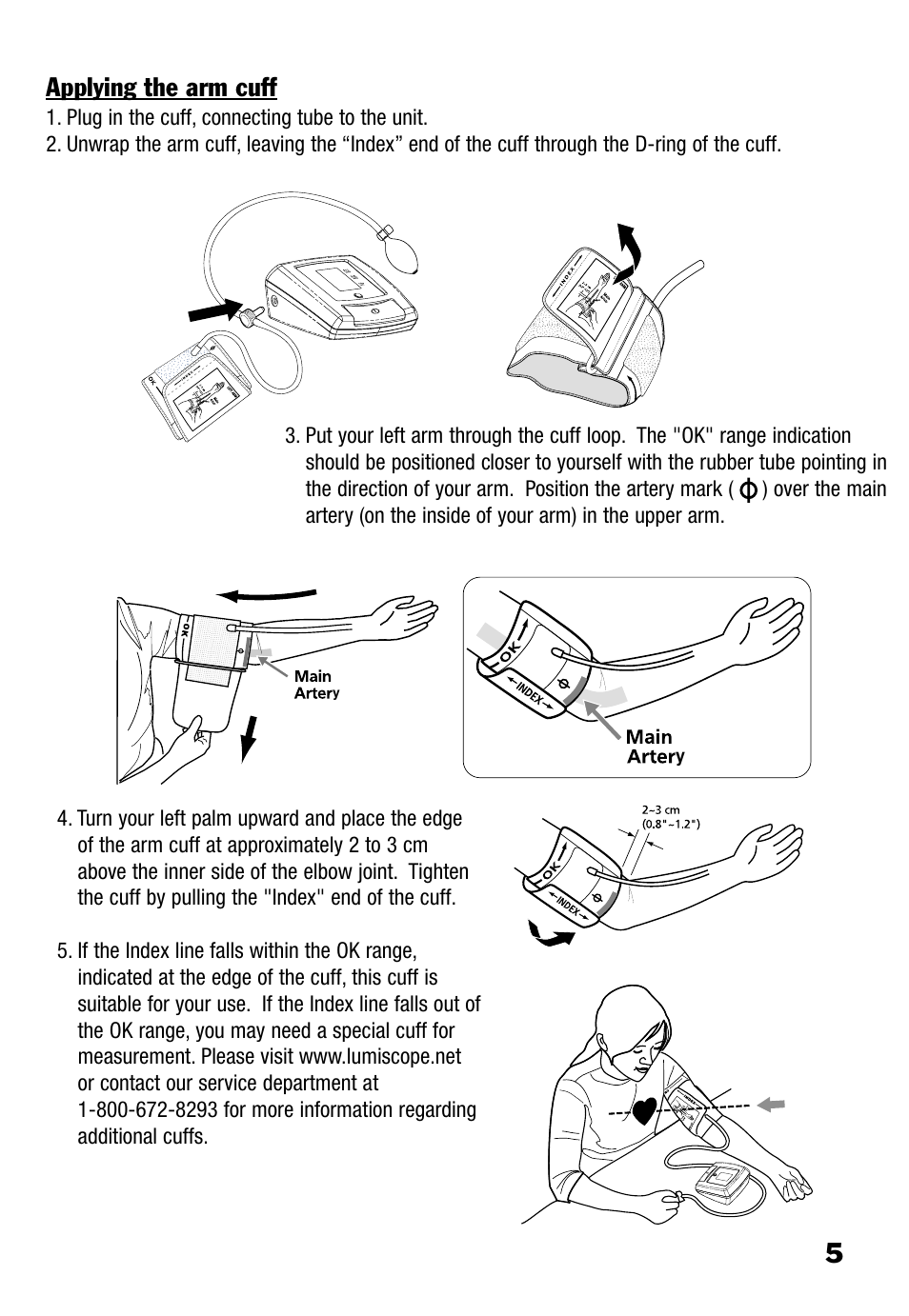 5applying the arm cuff | Lumiscope 1100 User Manual | Page 5 / 9