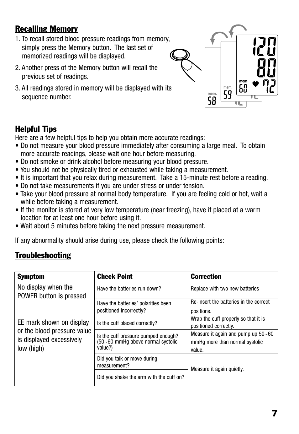 7helpful tips, Troubleshooting | Lumiscope 1100 User Manual | Page 7 / 9