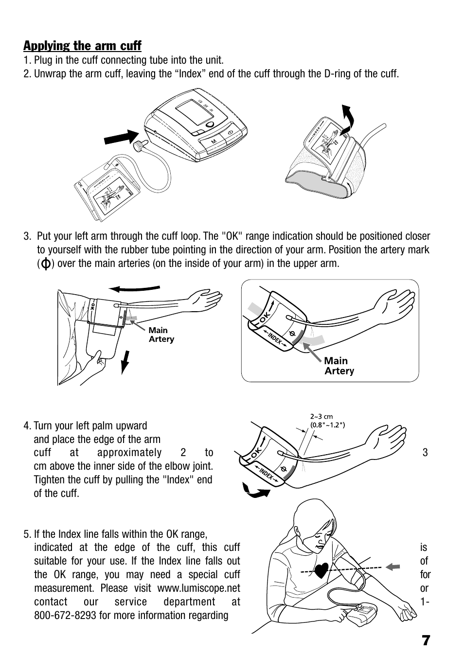 7applying the arm cuff | Lumiscope 1131 User Manual | Page 7 / 17