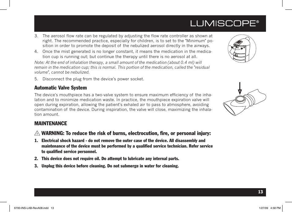 Automatic valve system | Lumiscope 6700 User Manual | Page 13 / 36