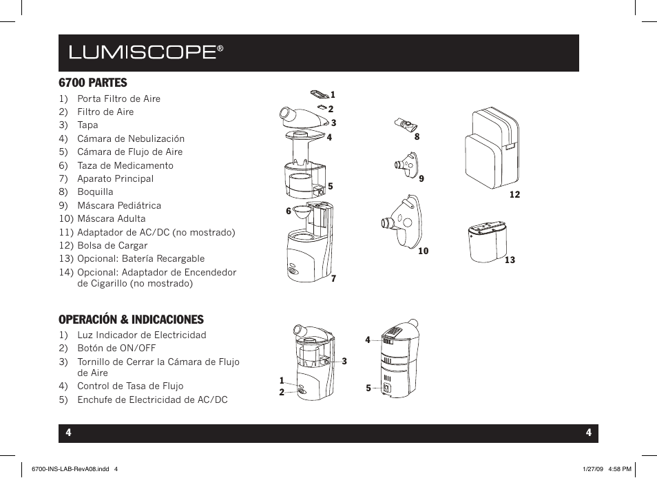 6700 partes, Operación & indicaciones | Lumiscope 6700 User Manual | Page 22 / 36