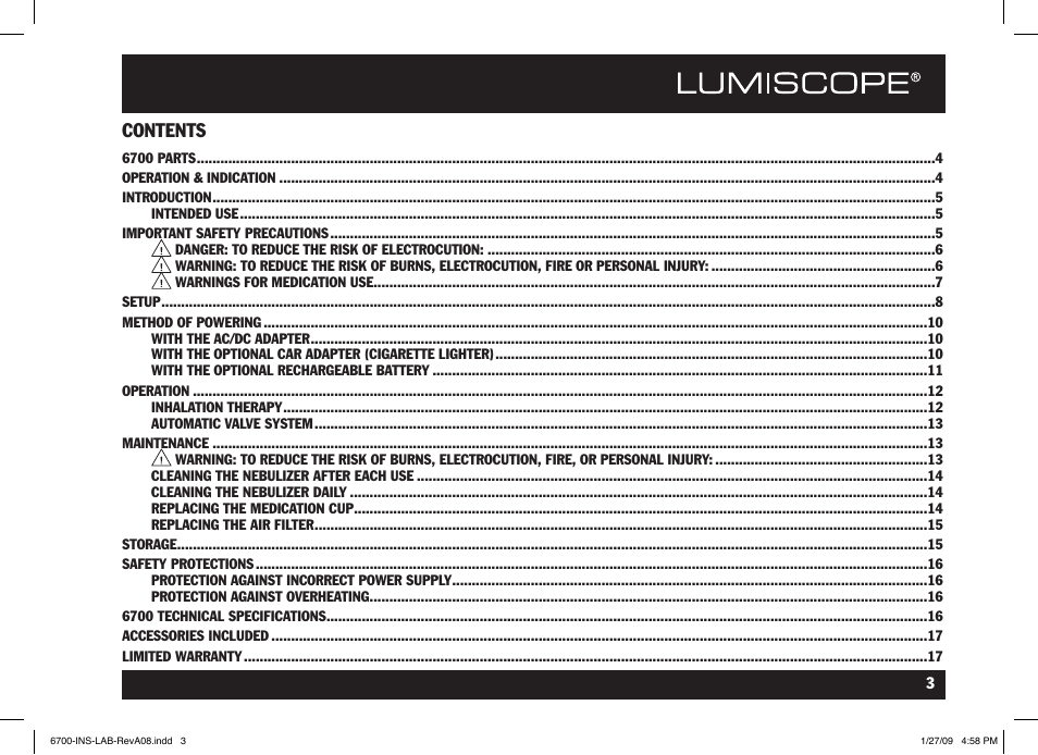 Lumiscope 6700 User Manual | Page 3 / 36