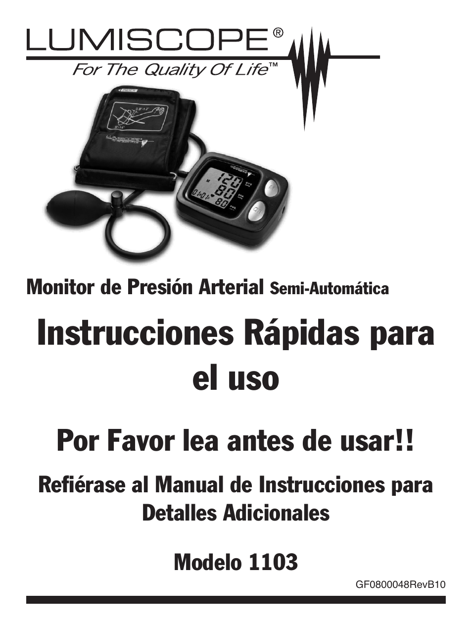 Instrucciones rápidas para el uso, Por favor lea antes de usar | Lumiscope 1103 User Manual | Page 3 / 4