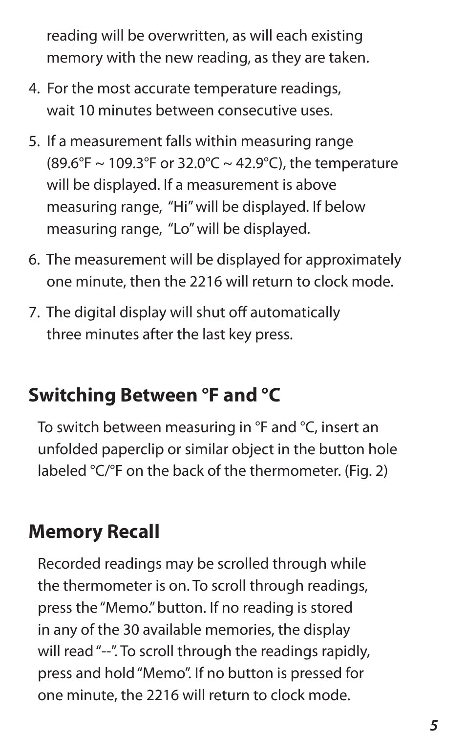 Switching between °f and °c | Lumiscope 2216 User Manual | Page 5 / 12
