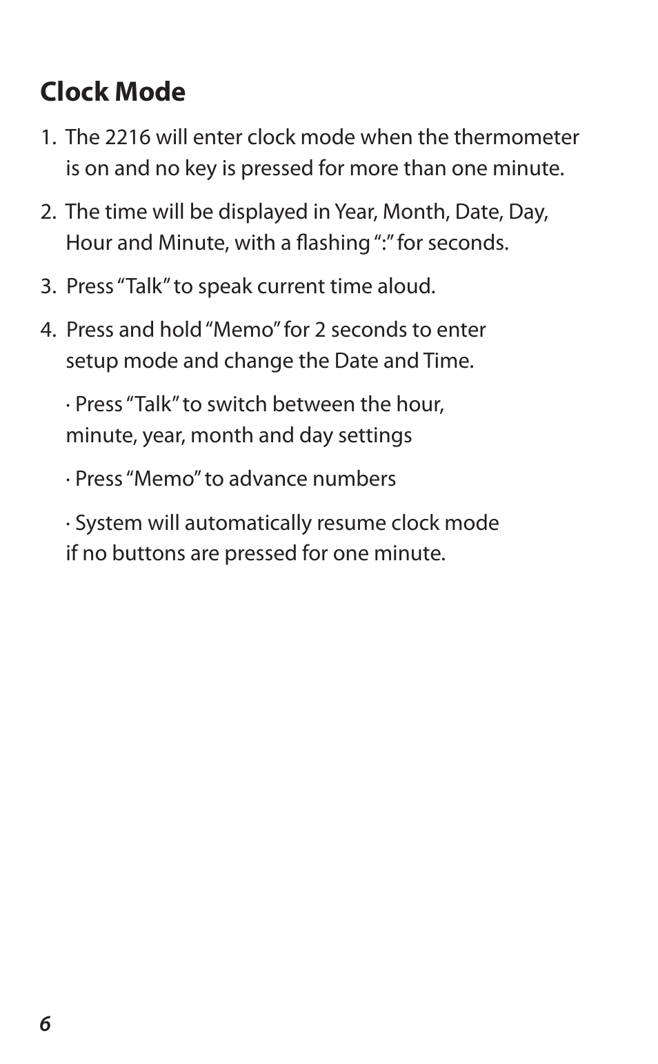 Clock mode | Lumiscope 2216 User Manual | Page 6 / 12