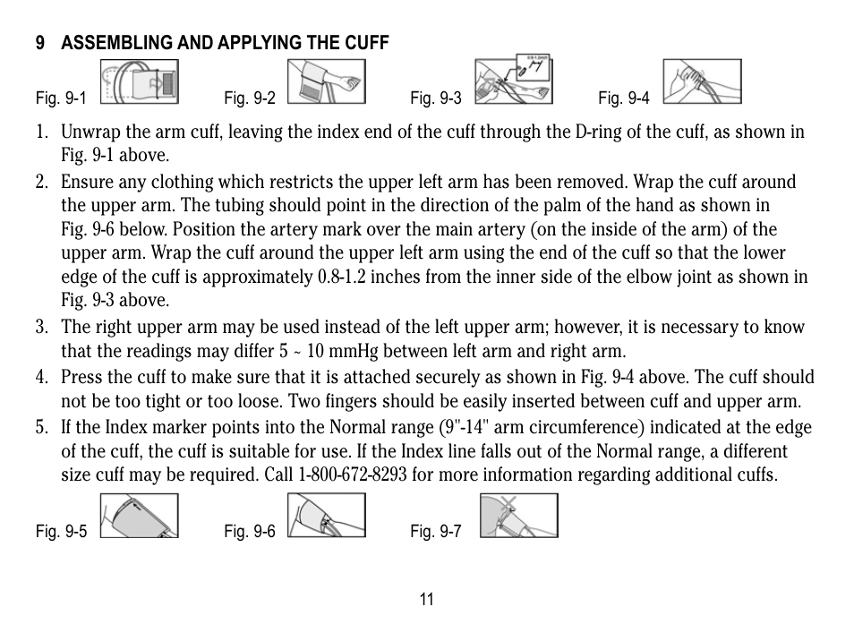 9 assembling and applying the cuff | Lumiscope 1133 User Manual | Page 11 / 48