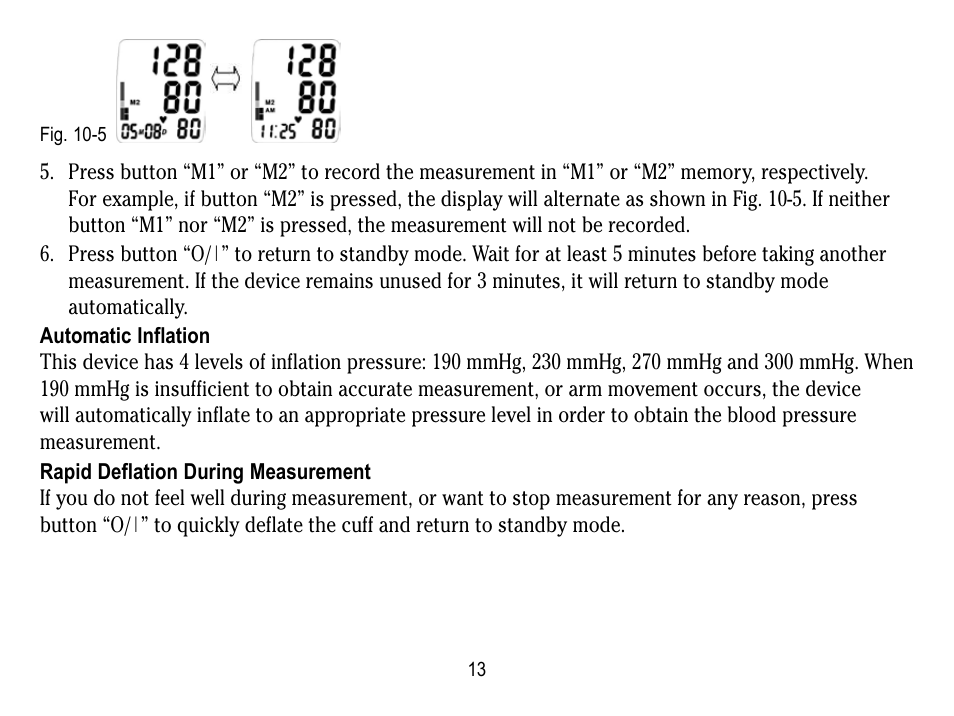 Automatic inflation, Rapid deflation during measurement | Lumiscope 1133 User Manual | Page 13 / 48