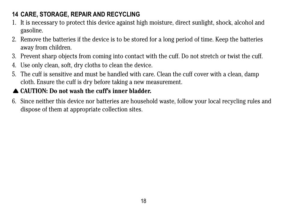 14 care, storage, repair and recycling | Lumiscope 1133 User Manual | Page 18 / 48