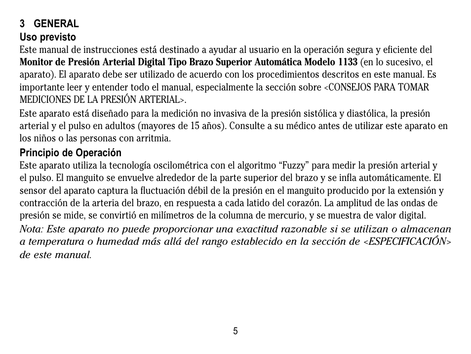 3 general, Uso previsto, Principio de operación | Lumiscope 1133 User Manual | Page 29 / 48