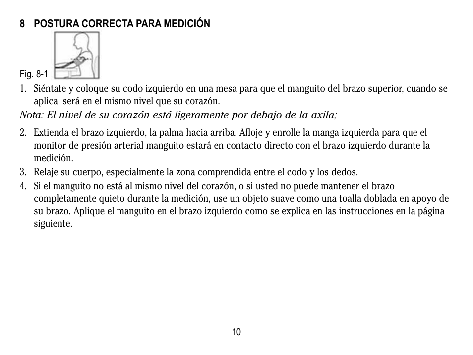 8 postura correcta para medición | Lumiscope 1133 User Manual | Page 34 / 48