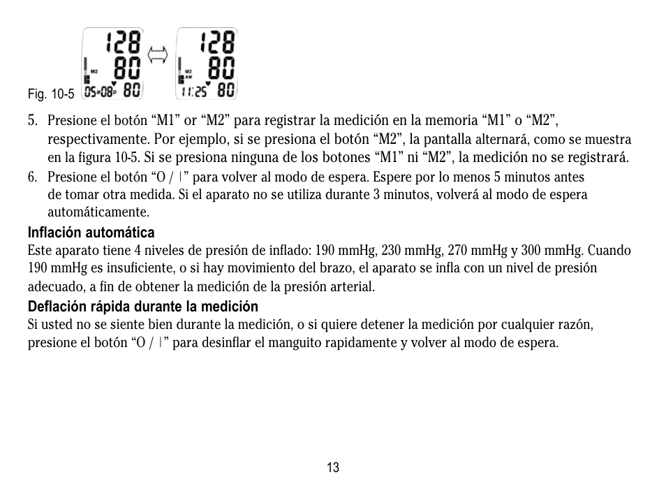 Inflación automática, Deflación rápida durante la medición | Lumiscope 1133 User Manual | Page 37 / 48