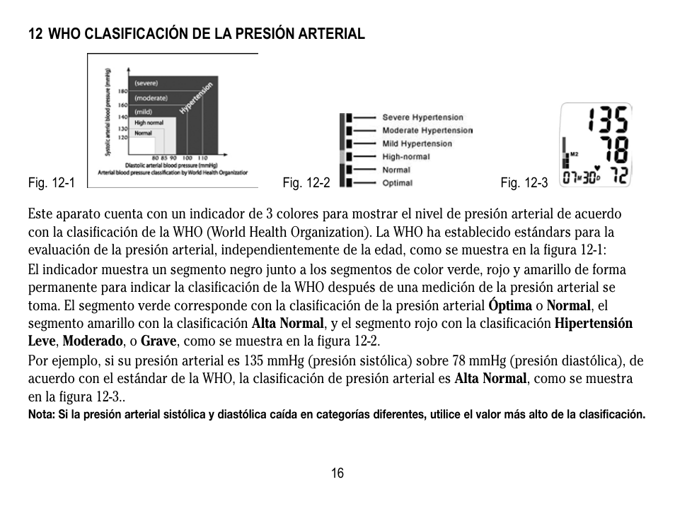 12 who clasificación de la presión arterial | Lumiscope 1133 User Manual | Page 40 / 48