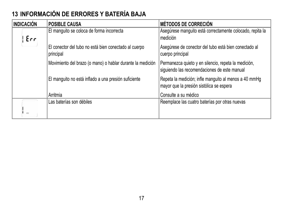 13 información de errores y batería baja | Lumiscope 1133 User Manual | Page 41 / 48