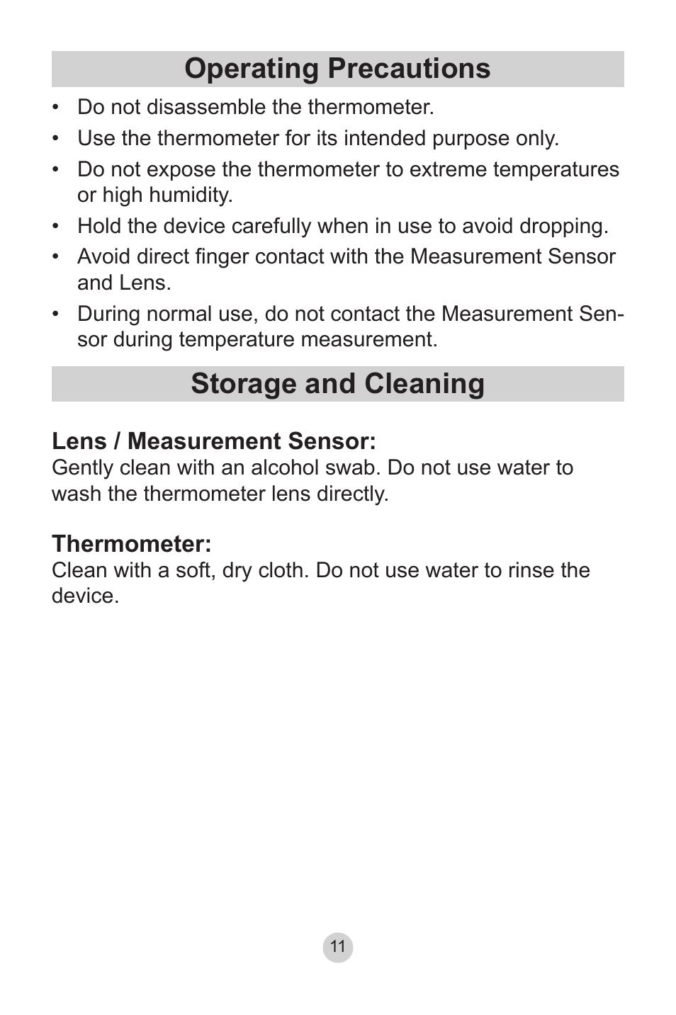 Operating precautions, Storage and cleaning, Operating precautions storage and cleaning | Lumiscope 2220 User Manual | Page 11 / 36