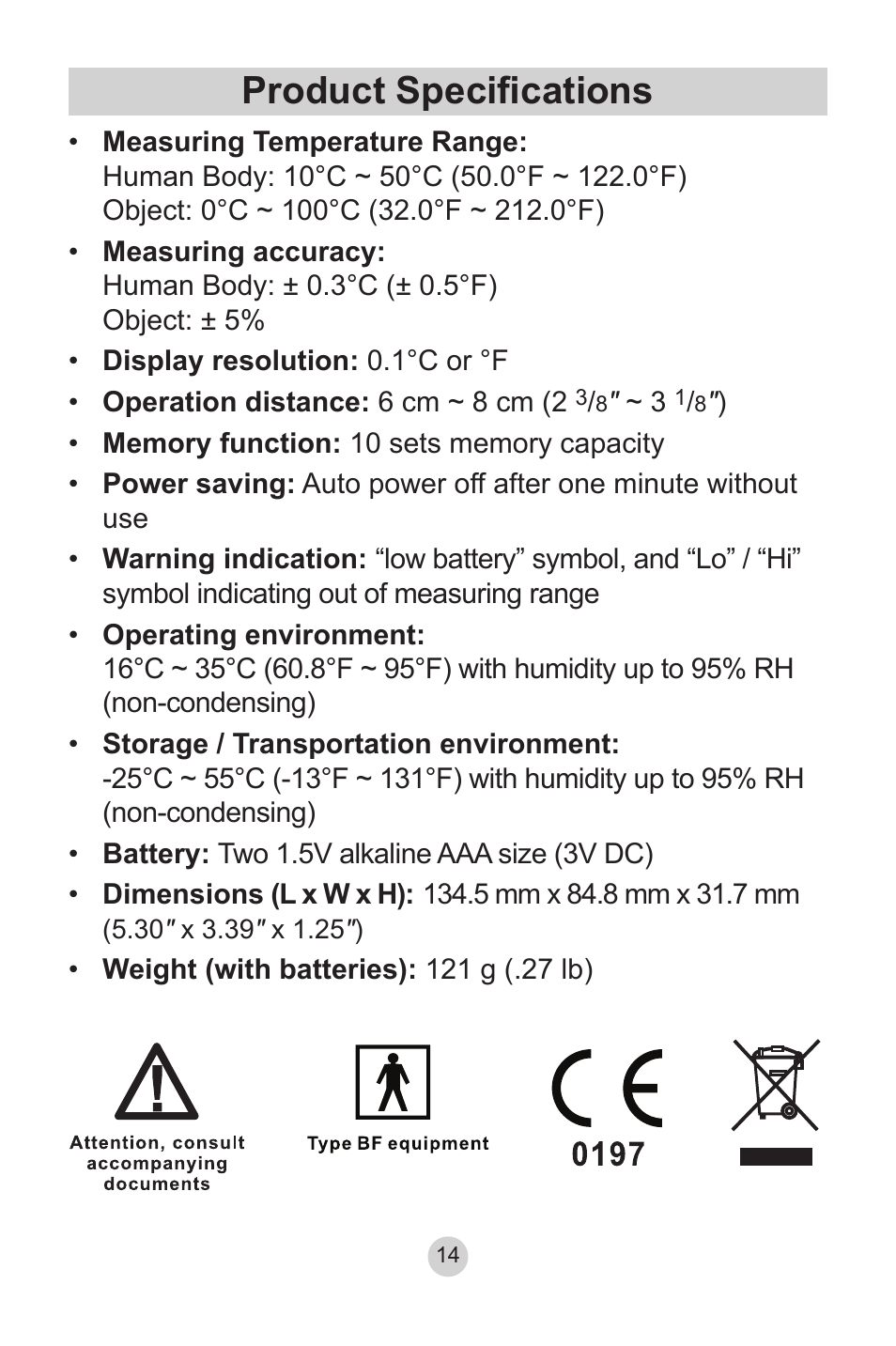 Product specifications | Lumiscope 2220 User Manual | Page 14 / 36