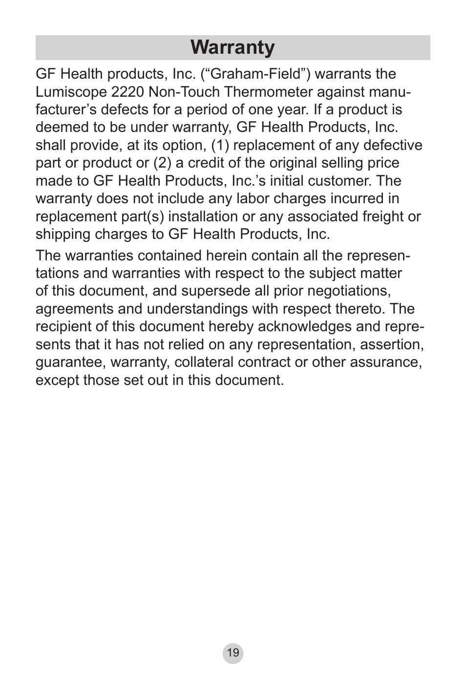 Warranty | Lumiscope 2220 User Manual | Page 19 / 36