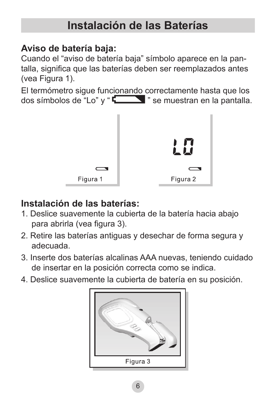 Instalación de las baterías | Lumiscope 2220 User Manual | Page 26 / 36