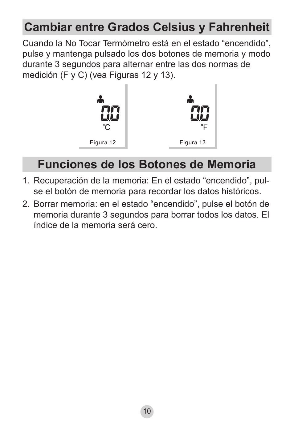 Cambiar entre grados celsius y fahrenheit, Funciones de los botones de memoria | Lumiscope 2220 User Manual | Page 30 / 36