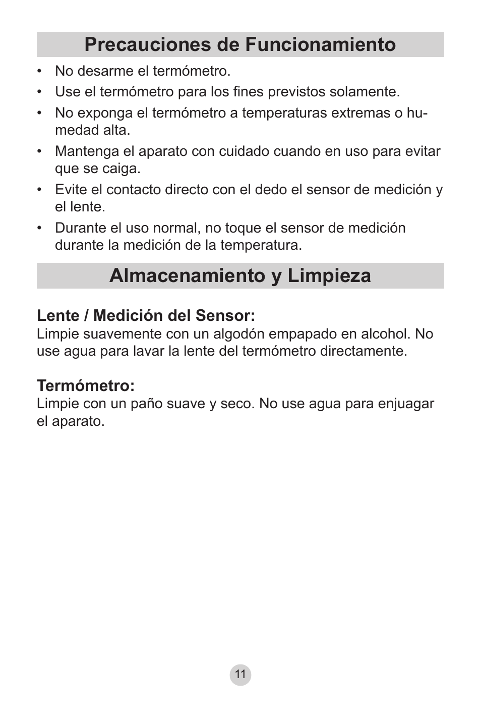 Precauciones de funcionamiento, Almacenamiento y limpieza | Lumiscope 2220 User Manual | Page 31 / 36