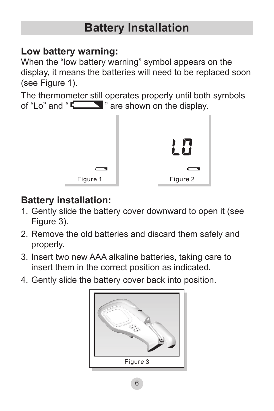 Battery installation | Lumiscope 2220 User Manual | Page 6 / 36