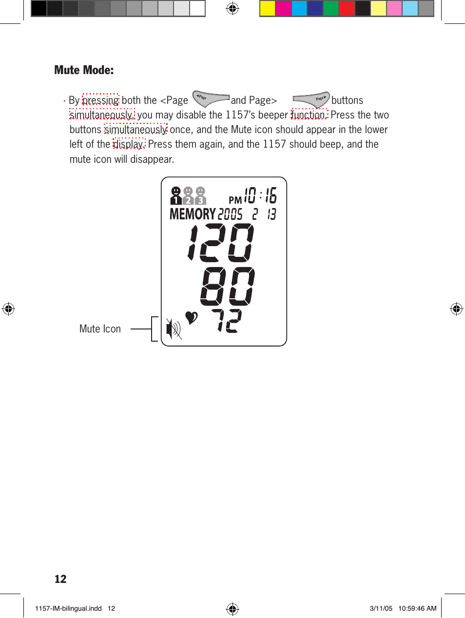 Mute mode | Lumiscope 1157 User Manual | Page 12 / 36