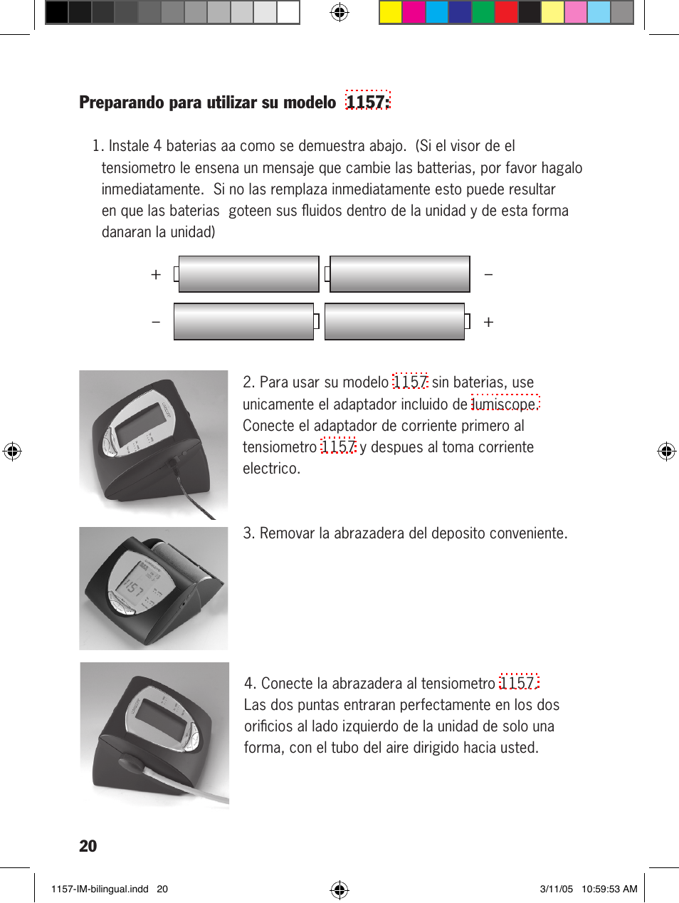 Preparando para utilizar su modelo 1157 | Lumiscope 1157 User Manual | Page 20 / 36