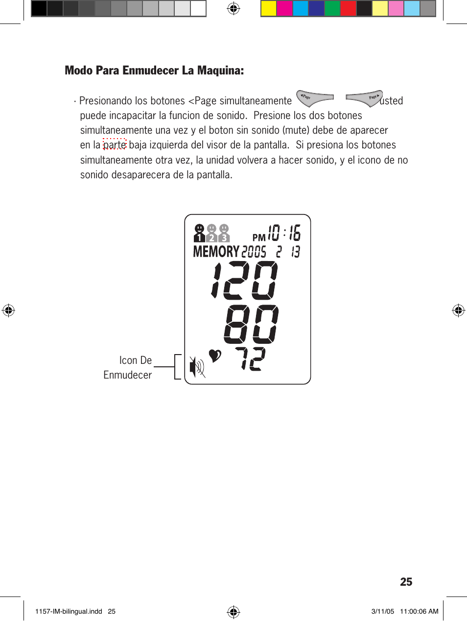 Modo para enmudecer la maquina | Lumiscope 1157 User Manual | Page 25 / 36