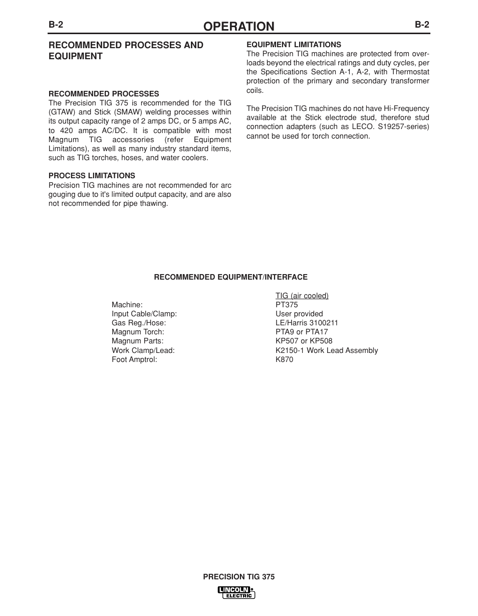 Operation | Lincoln Electric PRECISION TIG IM936 User Manual | Page 17 / 44