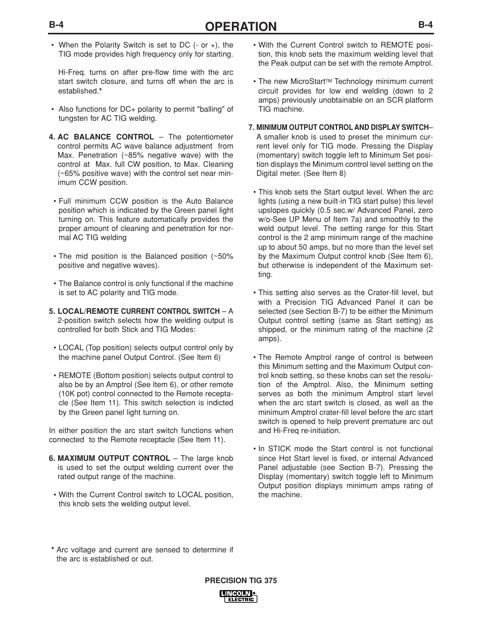 Operation | Lincoln Electric PRECISION TIG IM936 User Manual | Page 19 / 44