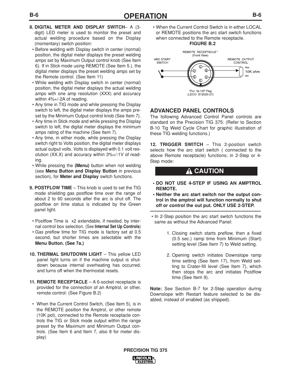 Operation, Caution | Lincoln Electric PRECISION TIG IM936 User Manual | Page 21 / 44